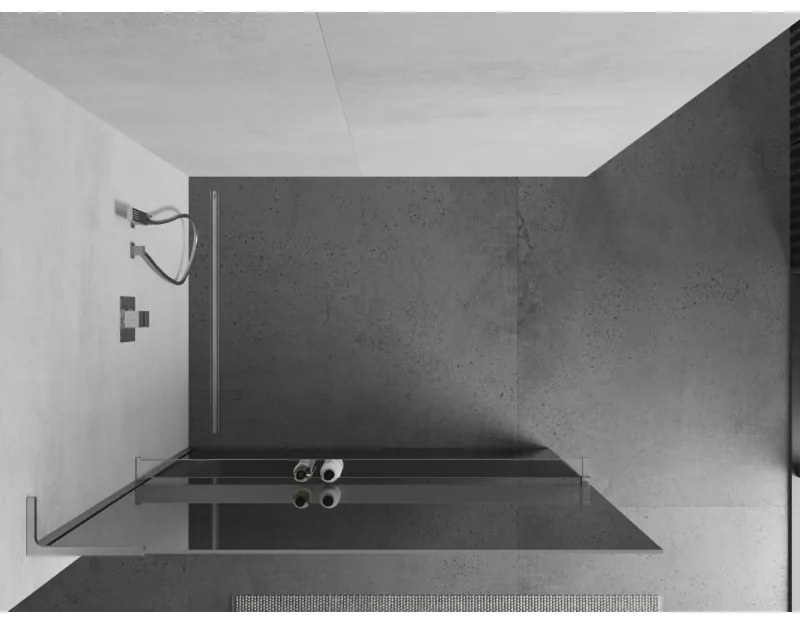 Mexen Kioto+ L, sprchová zástena Walk-In s poličkou a vešiakom 70 x 200 cm, 8mm sklo vzor zrkadlo, chrómový profil, 800-070-123-01-50