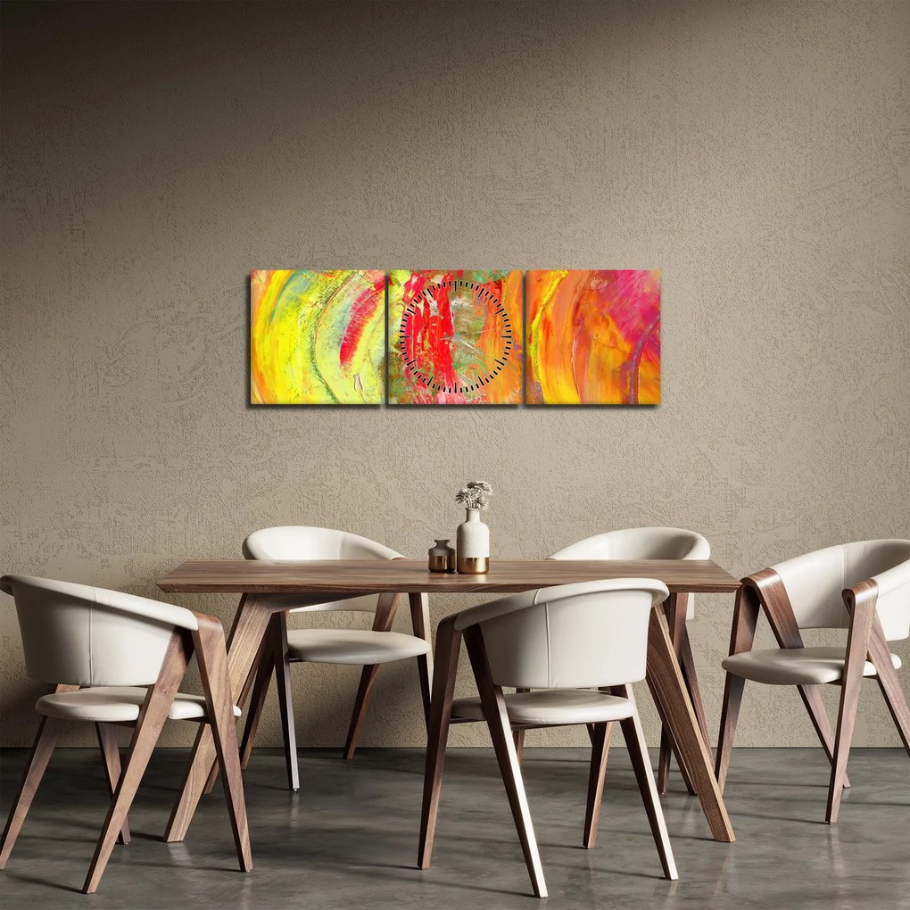 Obraz abstrakcie - maľba (s hodinami) (90x30 cm)