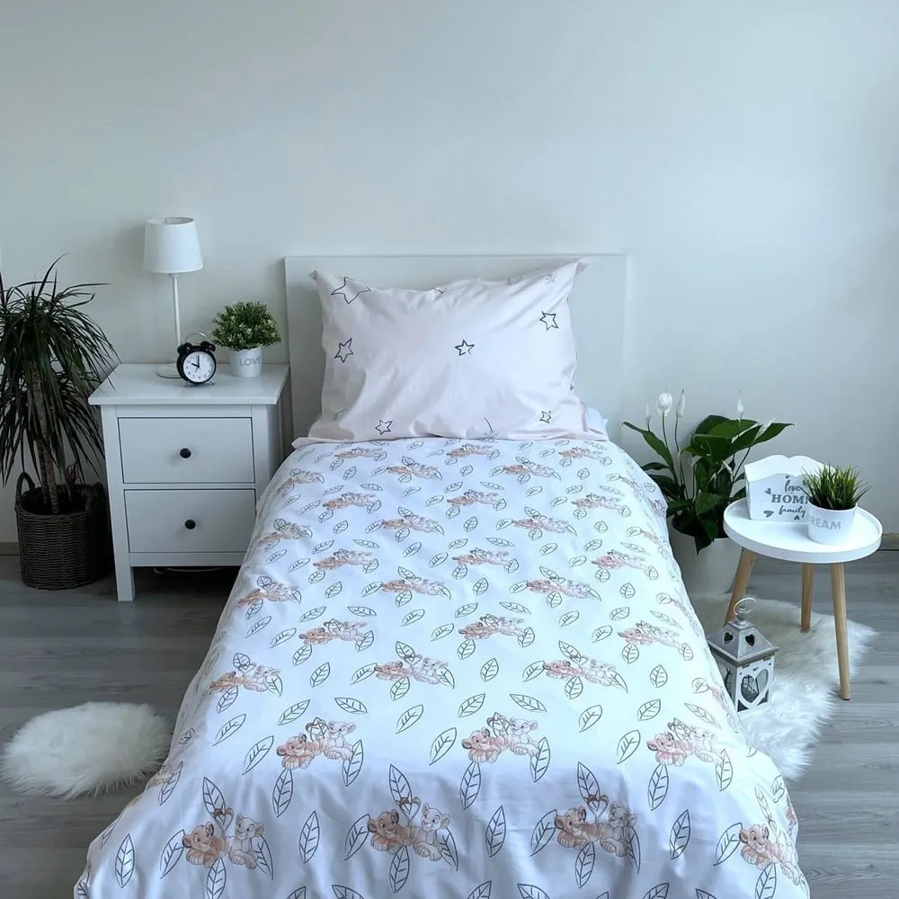 Svetložlté bavlnené detské obliečky so svietiacim efektom na jednolôžko 140x200 cm Lion King "Best friends" – Jerry Fabrics