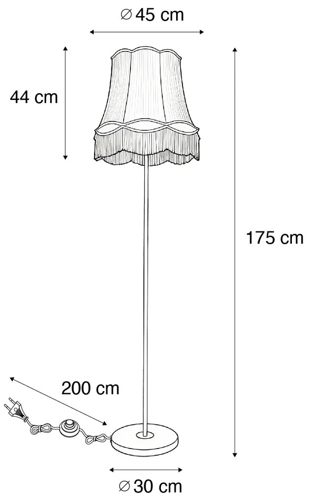 Retro stojaca lampa mosadz s tienidlom Granny krémová 45 cm - Kaso