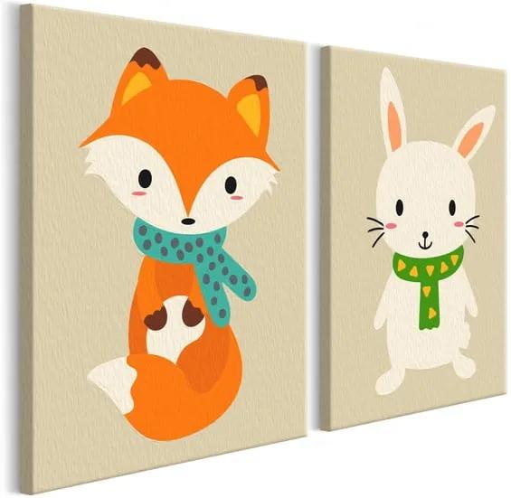 DIY set na tvorbu vlastného dvojdielneho obrazu na plátne Artgeist Fox & Bunny, 33 × 23 cm