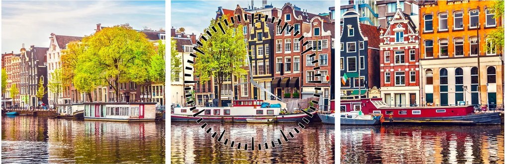 Obraz - Tancujúce domy, Amsterdam (s hodinami) (90x30 cm)