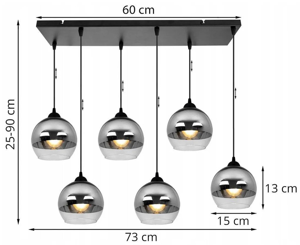 Závesné svietidlo BERGEN, 6x chrómové/transparentné sklenené tienidlo (fi 15cm)