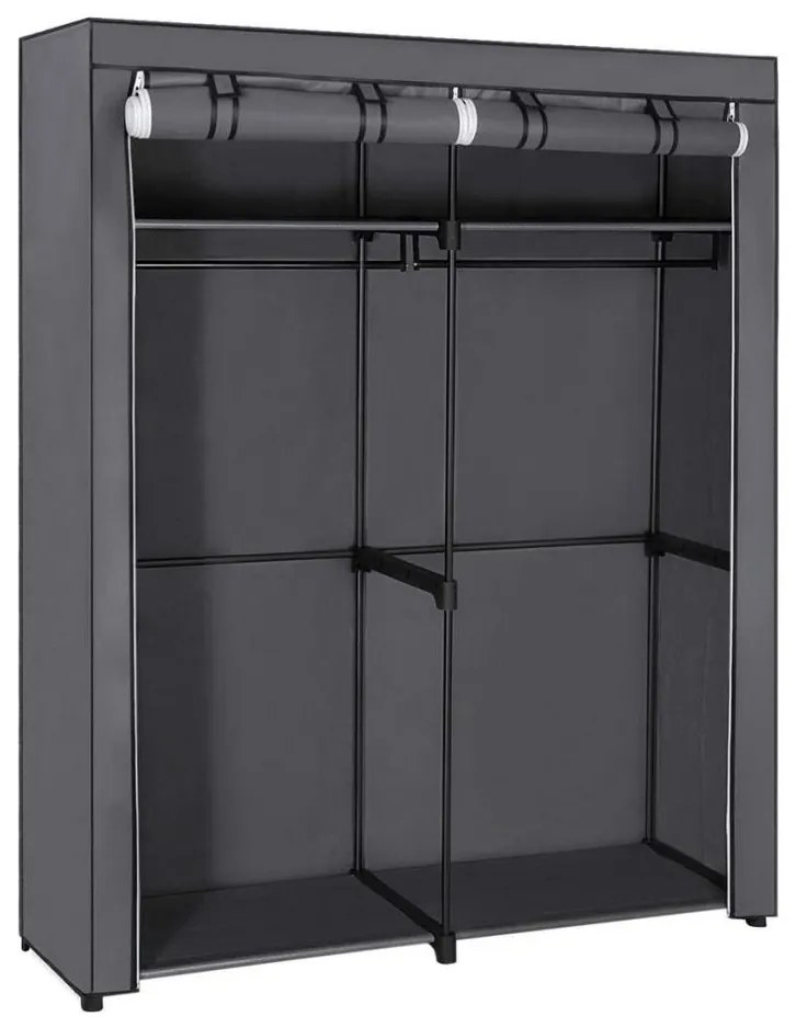 Úložná textilná skriňa s policami a šatníkovou tyčou MATIS 140x174 cm sivá