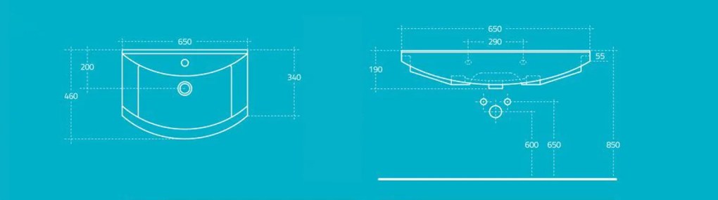 Aqualine Aqualine, ZERO keramické umývadlo nábytkové 65x46cm, biela, 6065