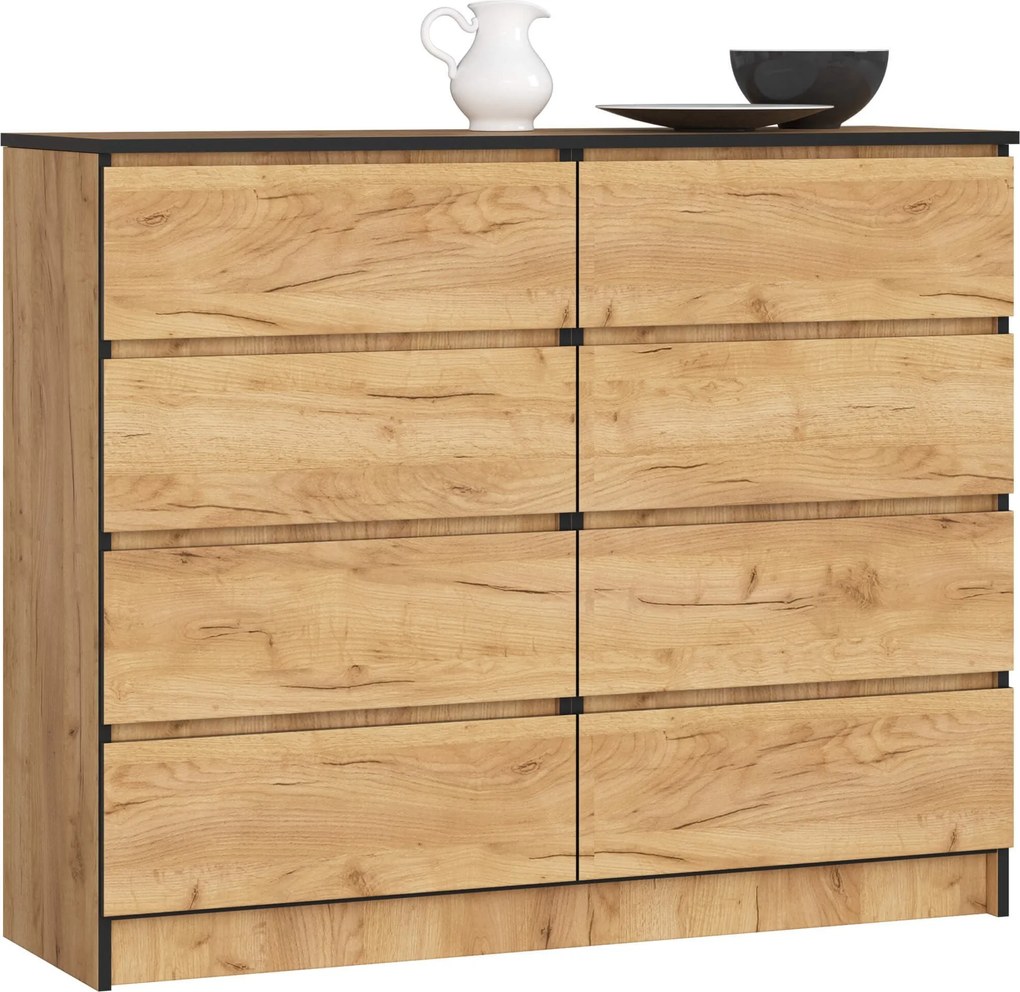 Komoda Kuba 120 cm 8 zásuvek dub craft zlatý