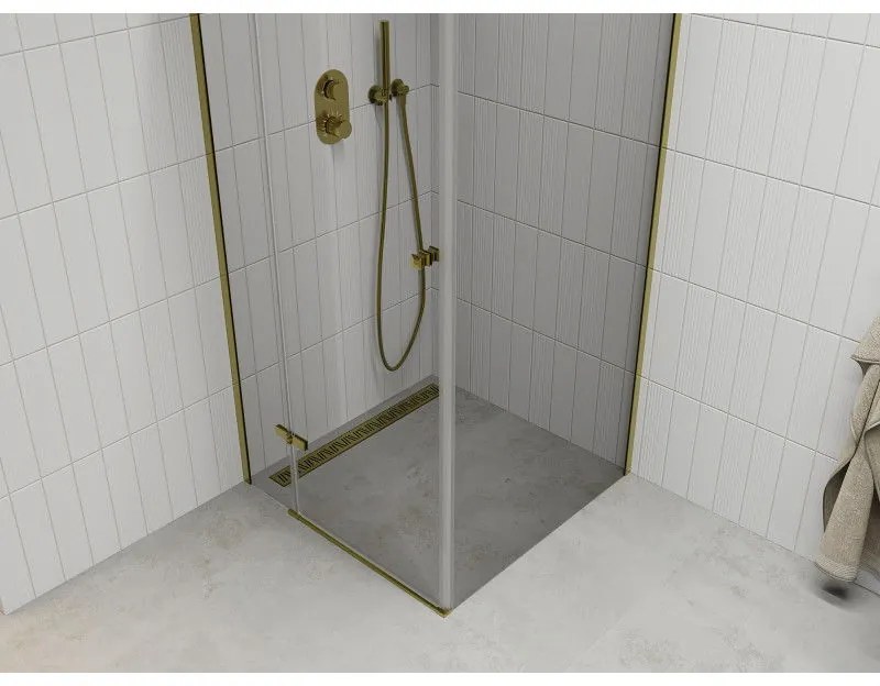 Mexen Roma, sprchovací kút 70 (dvere) x 70 (stena) cm, 6mm číre sklo, zlatý profil, 854-070-070-50-00