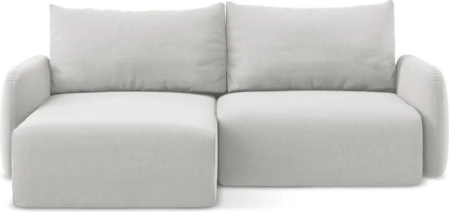 Svetlosivá zamatová rozkladacia/s úložným priestorom rohová pohovka (ľavý roh/s leňoškou) Kalena – Makamii