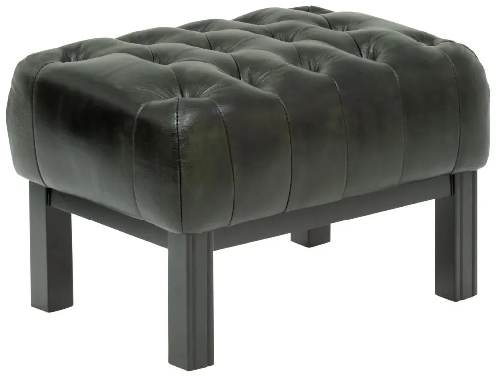 furniture-nabytek.cz - Masívny taburet Chesterfield Kingsfield z pravej kože, zelený – 61×46×43 cm