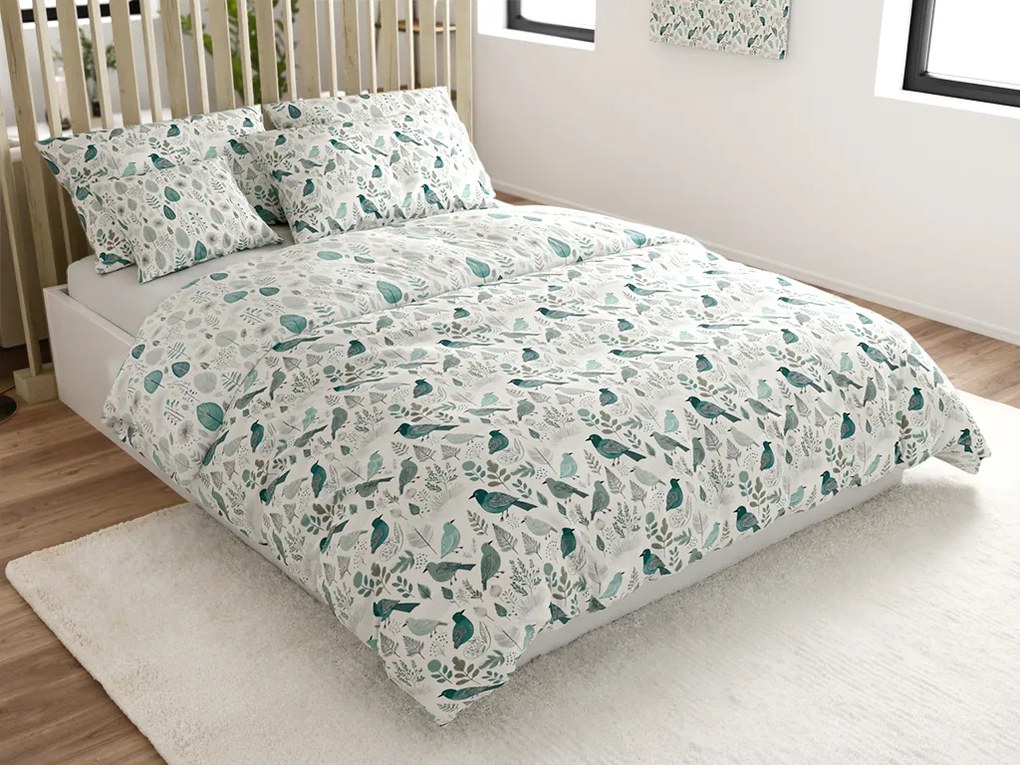 Bavlnené obliečky LEAFBIRD POLY bielo-zelené Rozmer obliečky: 70 x 90 cm | 140 x 200 cm