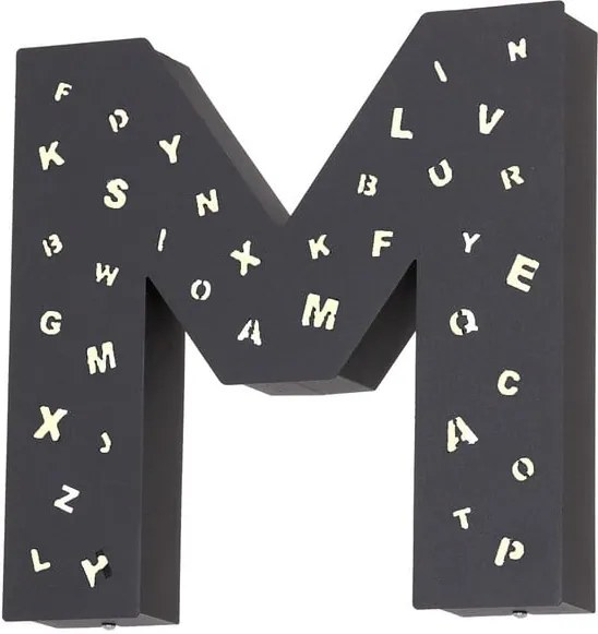 Čierna svetelná dekorácia v tvare písmena Glimte Letter M