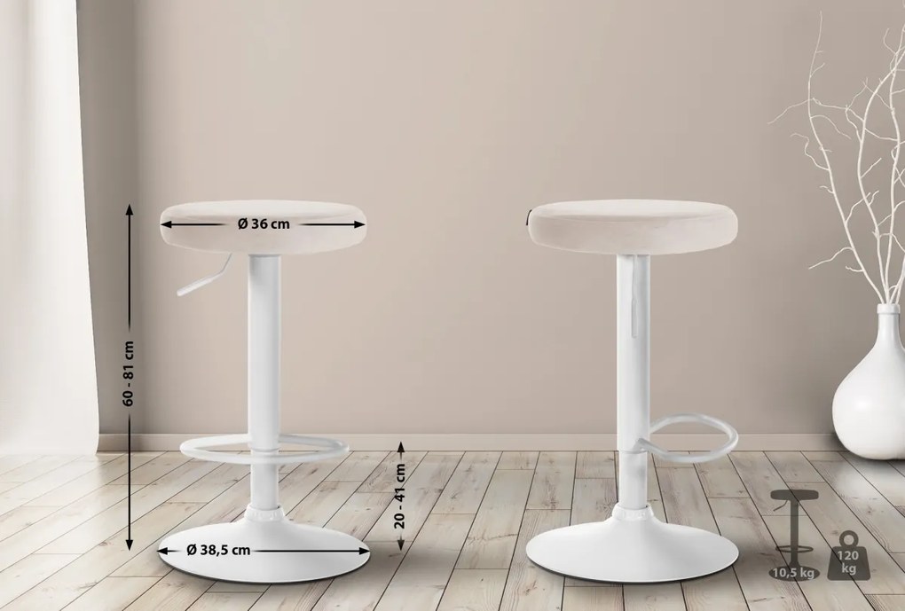 Design-Shop 2x Barová stolička Ponte - zamat, biely rám Krémová