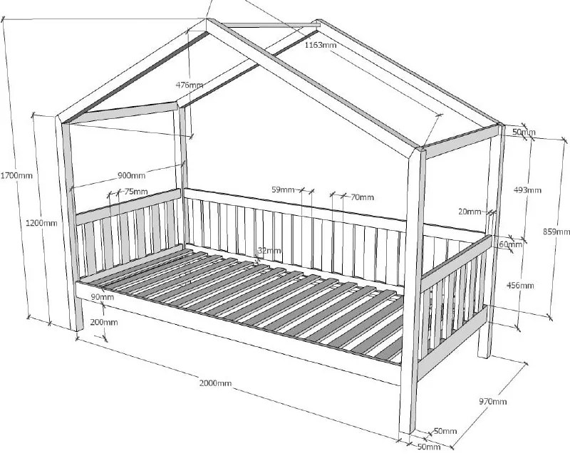 Antracitová domčeková detská posteľ z borovicového dreva 90x200 cm DALLAS – Vipack