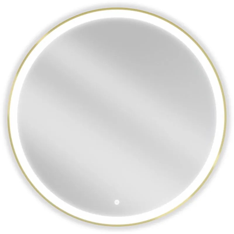 Mexen Esso, okrúhle LED podsvietené kúpeľňové zrkadlo 90 cm, 6000K, vykurovacia podložka proti zahmlievaniu, zlatý rám, 9825-090-090-611-50