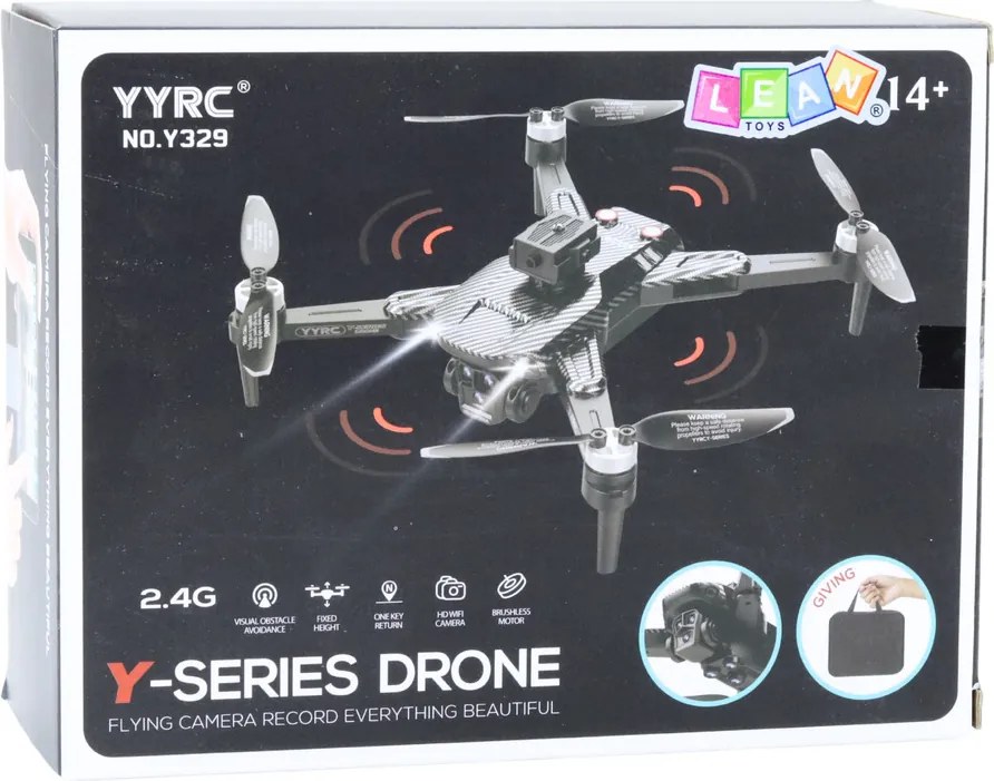 LEAN Toys Dron Y329 HD kamera WIFI svetlá LED aplikácia Uhlíková čierna