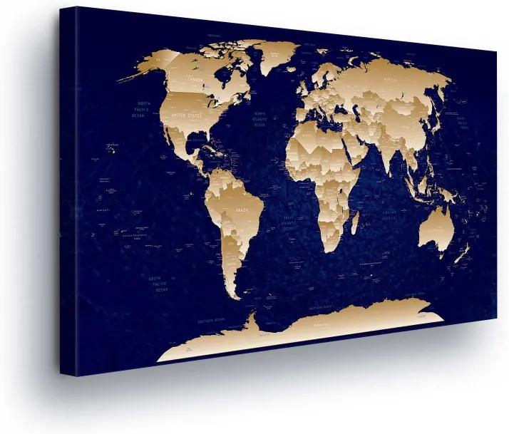GLIX Obraz na plátne - Beige Map of the World on Blue Background 60x40 cm