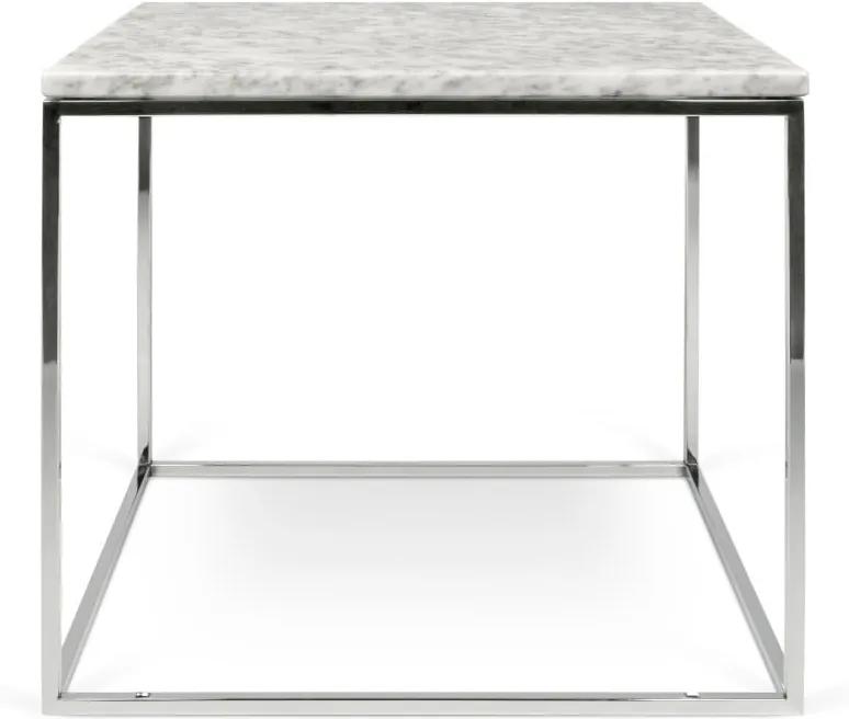 Biely mramorový konferenčný stolík s chrómovými nohami TemaHome Gleam, 50 cm