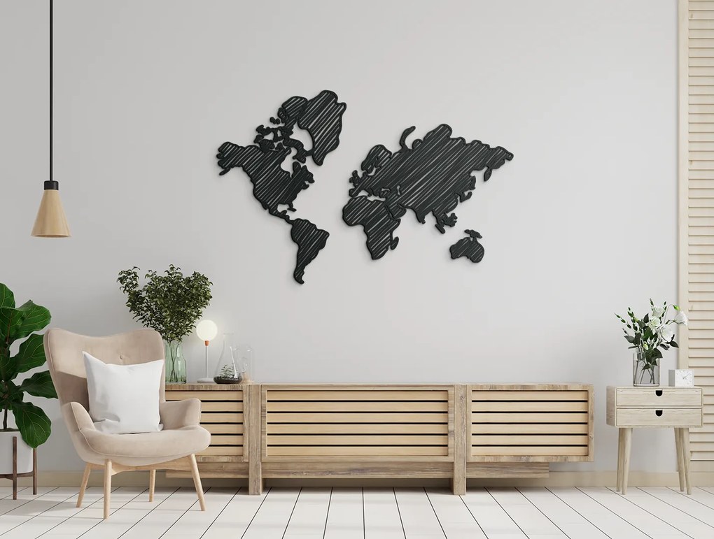 drevko Moderná dekorácia mapa sveta na stenu Rozmer obrazu: 42,5 x 65 cm, Farba dekorácie: Čierna