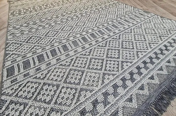 Sivý boho koberec s geometrickým vzorom Boho 086-S Rozmer: 60x100 cm
