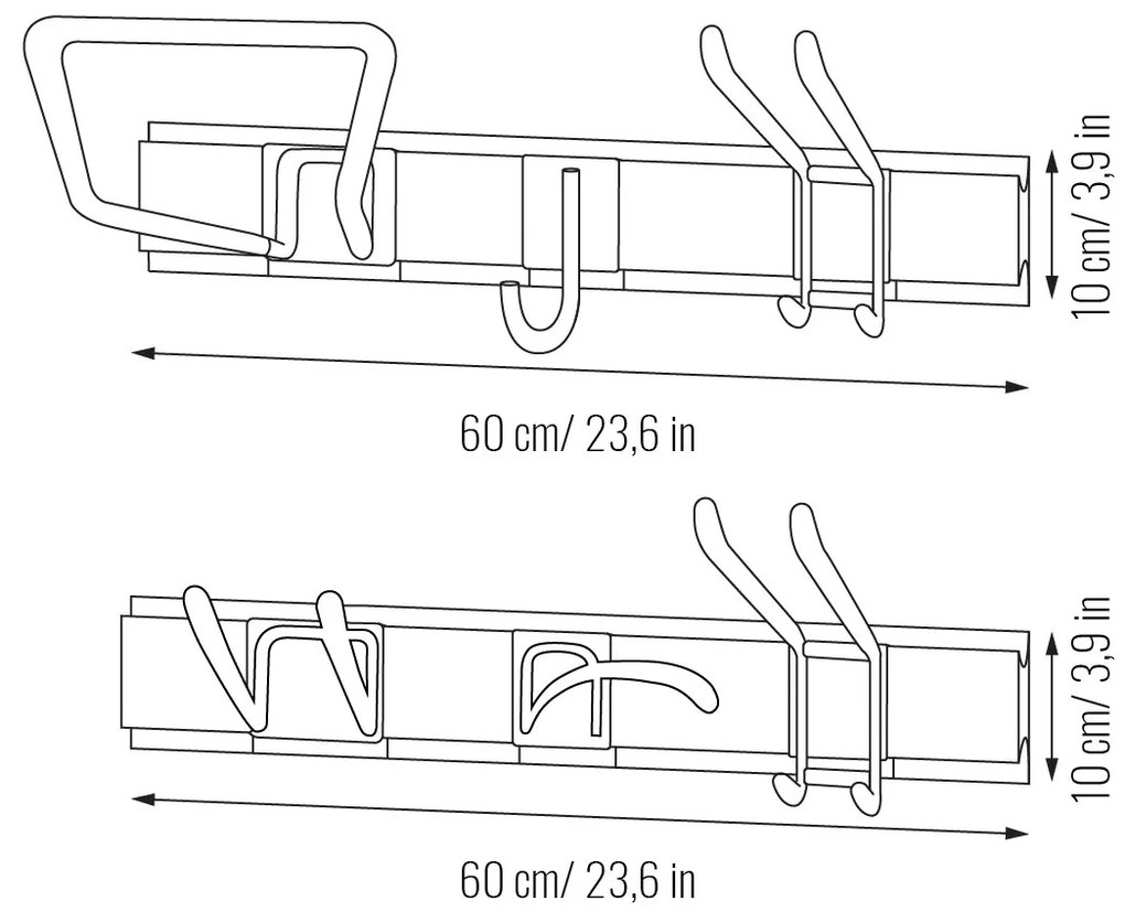 Nástenný kovový vešiak so 6 háčikmi