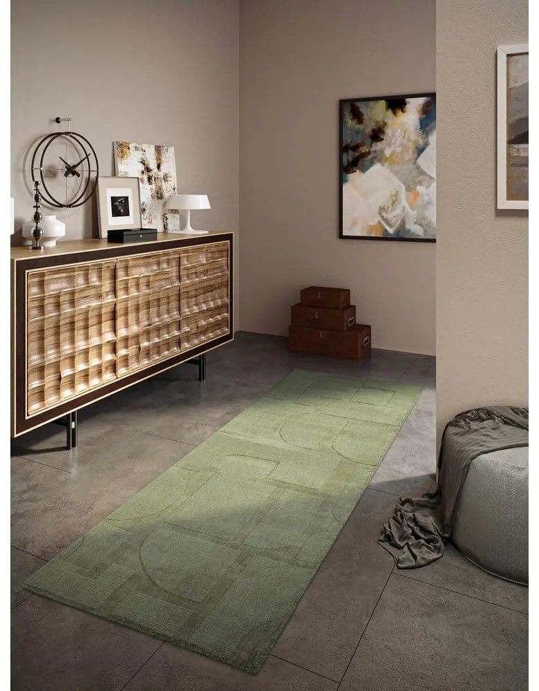 Zelený ručne tkaný vlnený behúň 80x250 cm Alexis – Villeroy&amp;Boch
