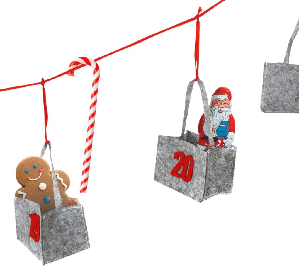 Závesný adventný kalendár BAGLANDER 5 m, sivý