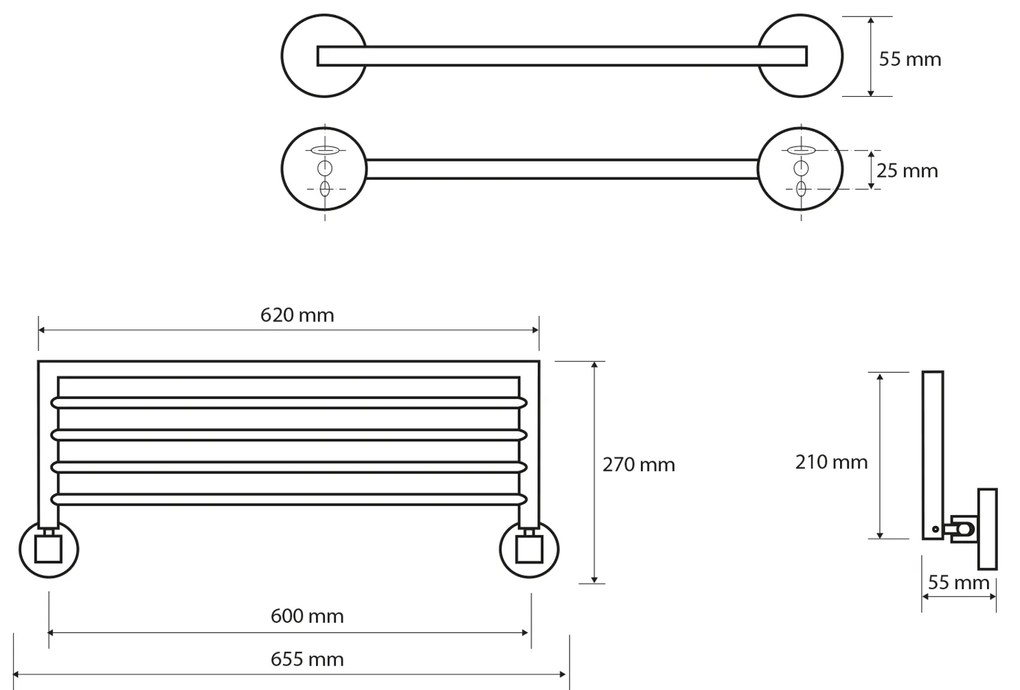 Sapho Sapho, X-ROUND polička na uteráky výklopná 650mm, chróm, XR420