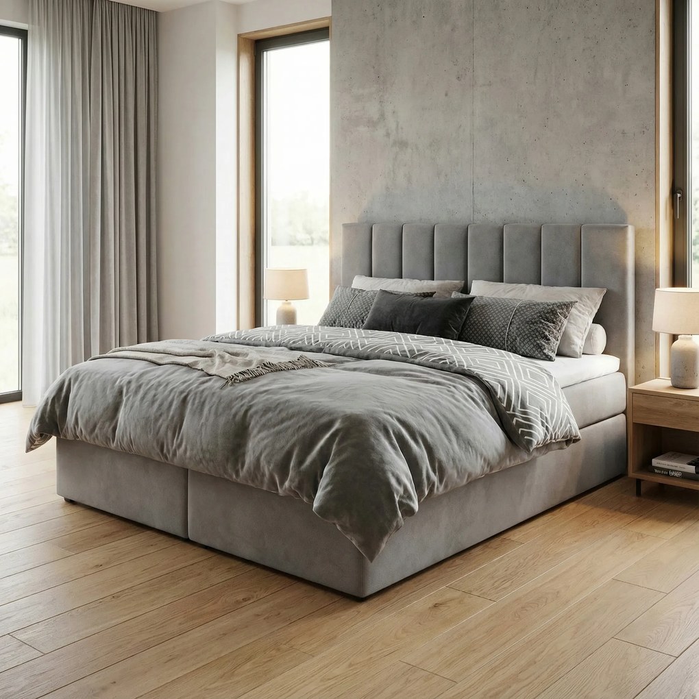 Kontinentálna posteľ 180x200 Sonno Bello s 2 úložnými priestormi, šedá