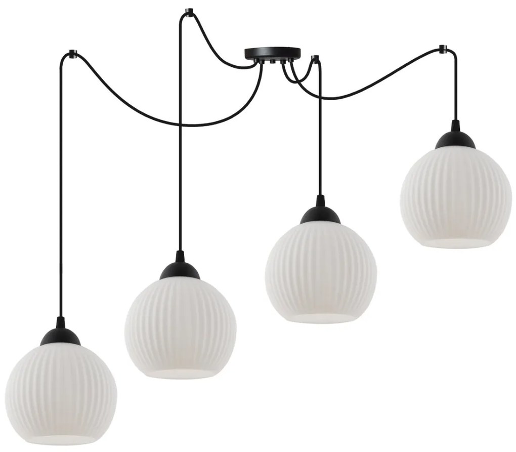 Závesné svietidlo Riffle Round Spider, 4x biele sklenené tienidlo, b