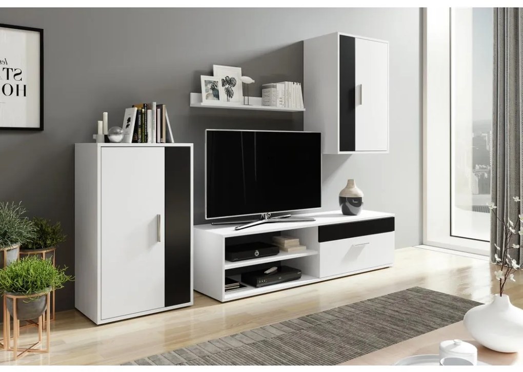 Obývacia stena BRICK biela/čierna