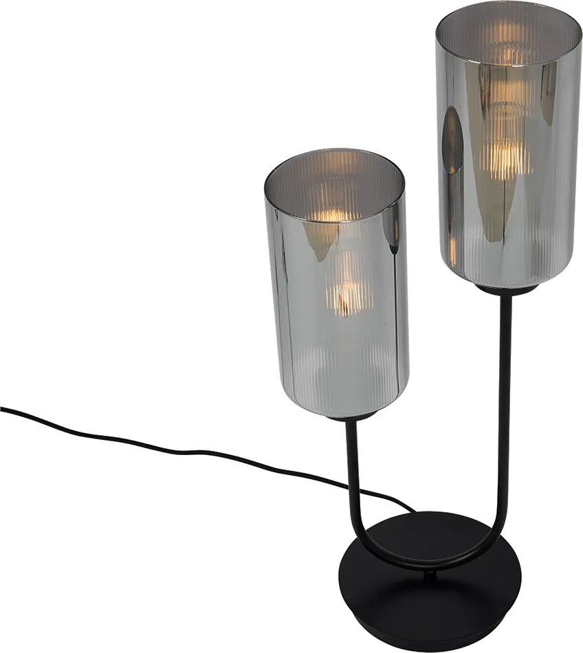 Inteligentná stolná lampa čierna s dymovým sklom 2-svetlá vrátane 2 Wifi ST64 - Laura