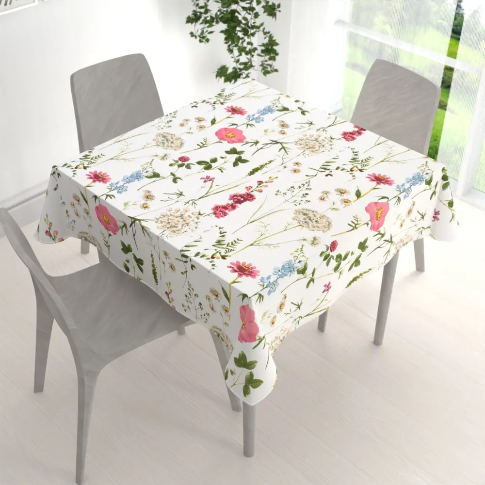 Biante Bavlnený štvorcový obrus Sandra SA-667 Veľké lúčne kvety na bielom 80x80 cm