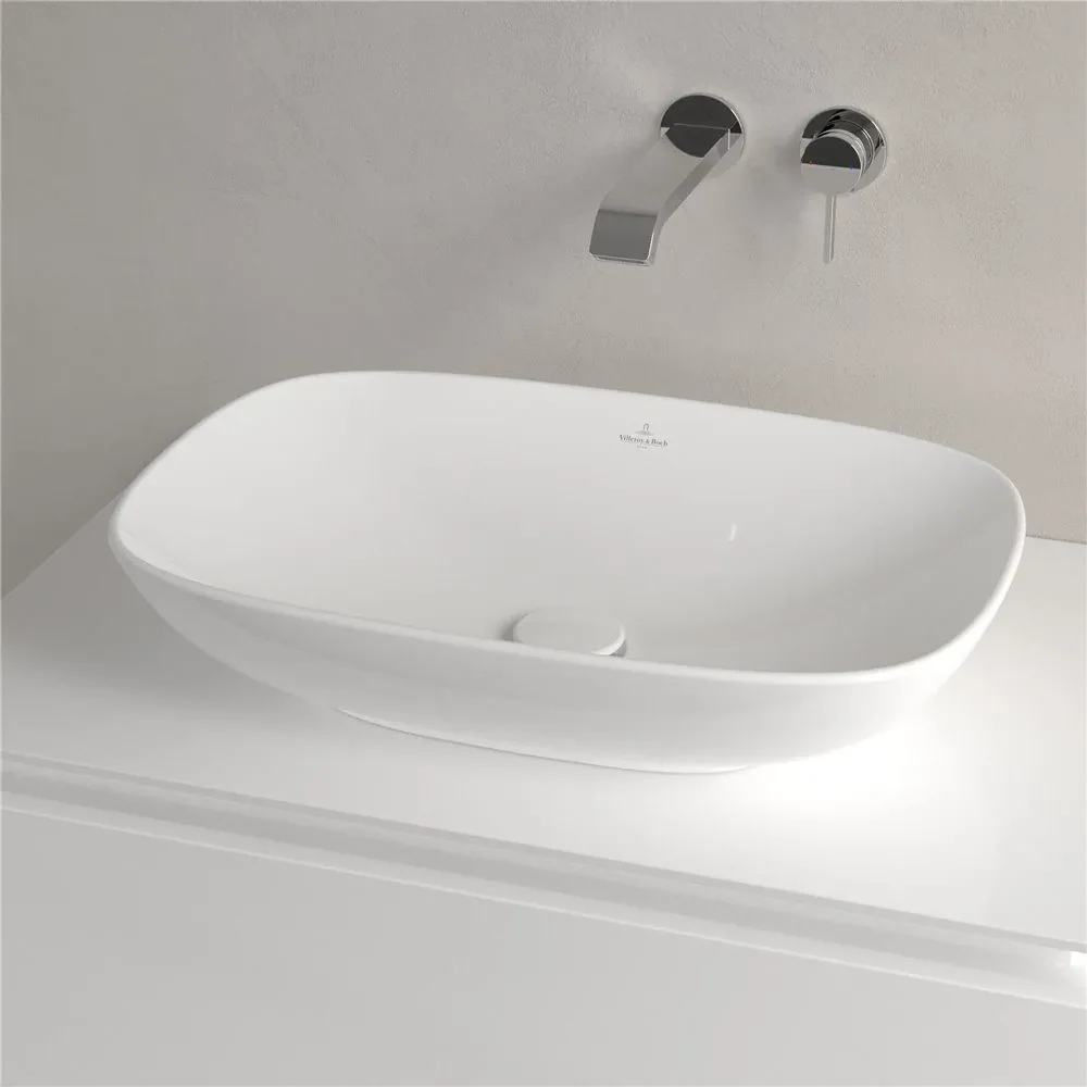 VILLEROY & BOCH Loop & Friends obdĺžnikové umývadlo na dosku bez otvoru, bez prepadu, 560 x 380 mm, biela alpská, s povrchom CeramicPlus, 4A4901R1