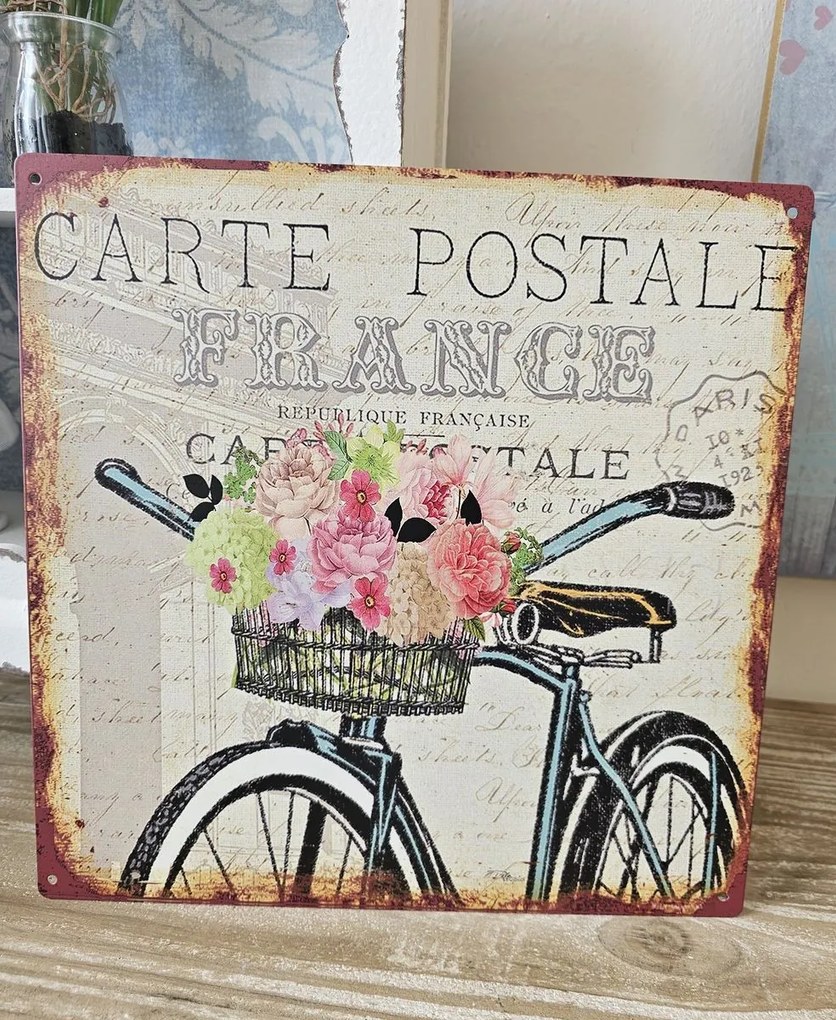 Nástenná kovová ceduľa s klomom Carte Postale - 30*30 cm