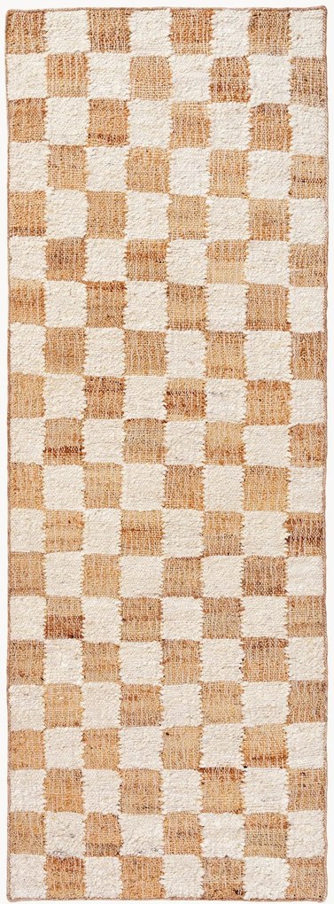 Ručne tkaný vlnený behúň s nízkym vlasom Check