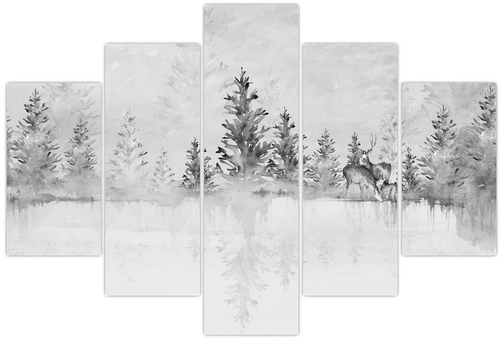 Obraz - Jelene pri jazere (150x105 cm)