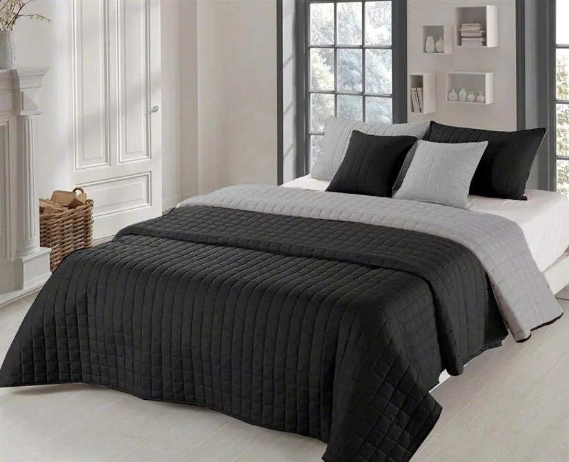 DomTextilu Obojstranné prehozy na posteľ čiernej farby so vzorom 200 x 220 cm 10056