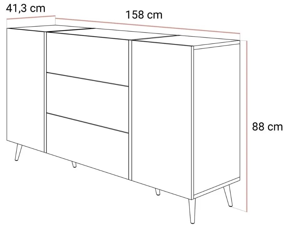 KOMODA SANTINO NA NOŽIČKÁCH KAŠMÍR LESK / ZLATÁ 158 cm