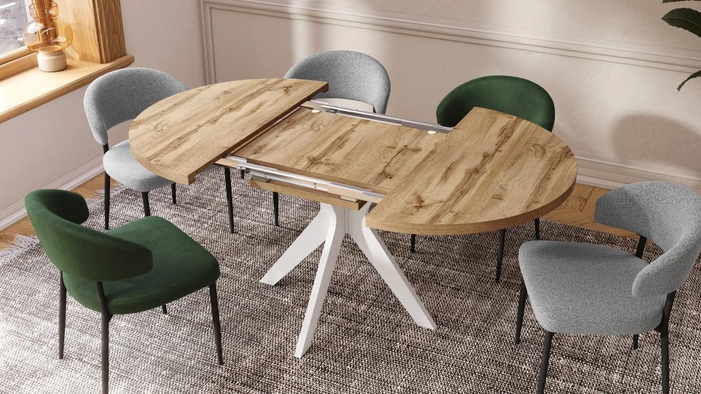 RENZO Dub Wotan/biela noha - OKRÚHLY STÔL Ø110 ROZKLADACÍ DO 180 cm | DO KUCHYNE JEDÁLNE OBÝVAČKY RETRO