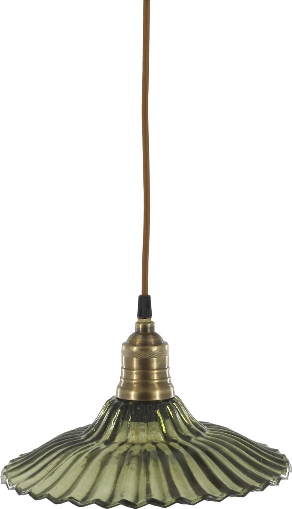 Elegantný sklenený luster s vlnitým zeleným tienidlom Olive Brass – Ø 26*14 cm