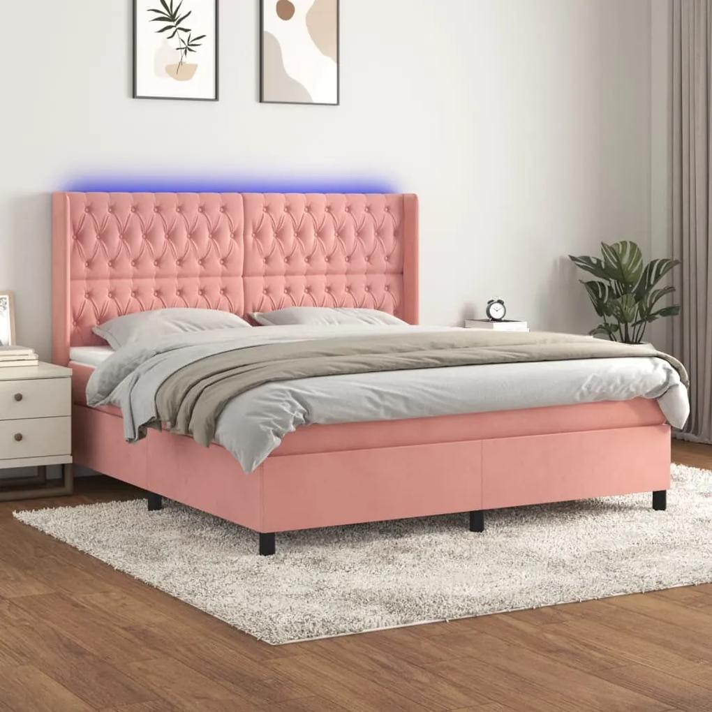 Posteľný rám boxsping s matracom a LED ružový 180x200 cm zamat 3139762