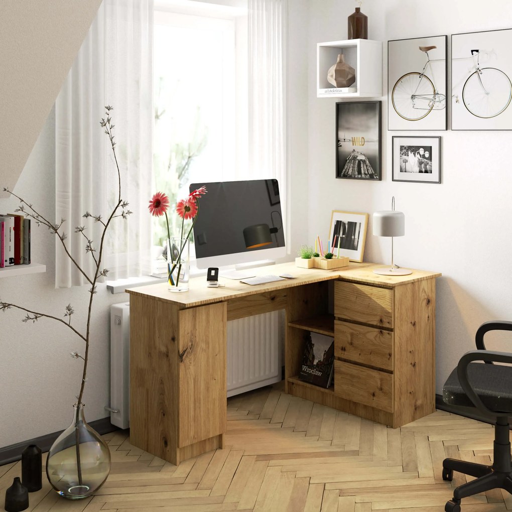Rohový PC stolík Bevin (dub artisan) (P). Akcia -20%. Vlastná spoľahlivá doprava až k Vám domov. 1070970