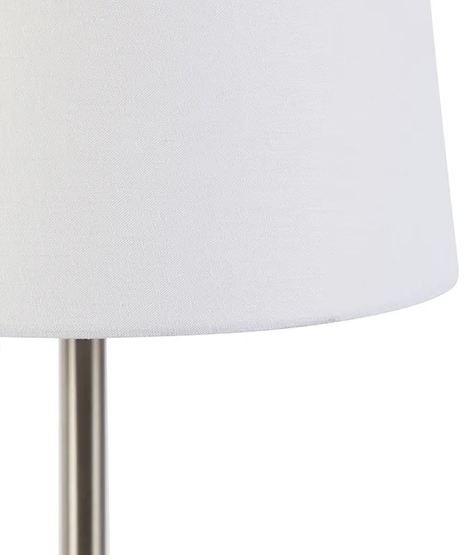 Moderná stolná lampa oceľ s bielym tienidlom 32 cm - Simplo