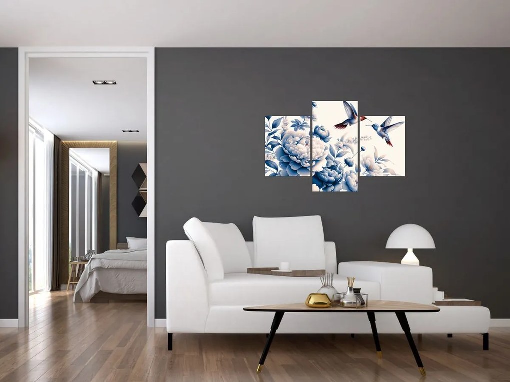 Obraz - Kolibríky nad kvetinou (90x60 cm)