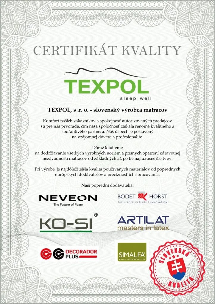 Texpol STELA PLUS - obojstranný taštičkový matrac s poťahom Aloe Vera Silver 110 x 220 cm, snímateľný poťah
