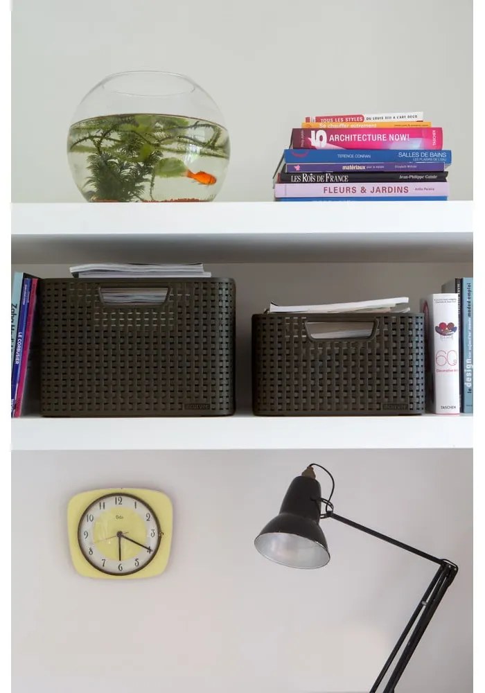 Tmavohnedý plastový úložný box s vekom 29x39x19 cm Style – Curver