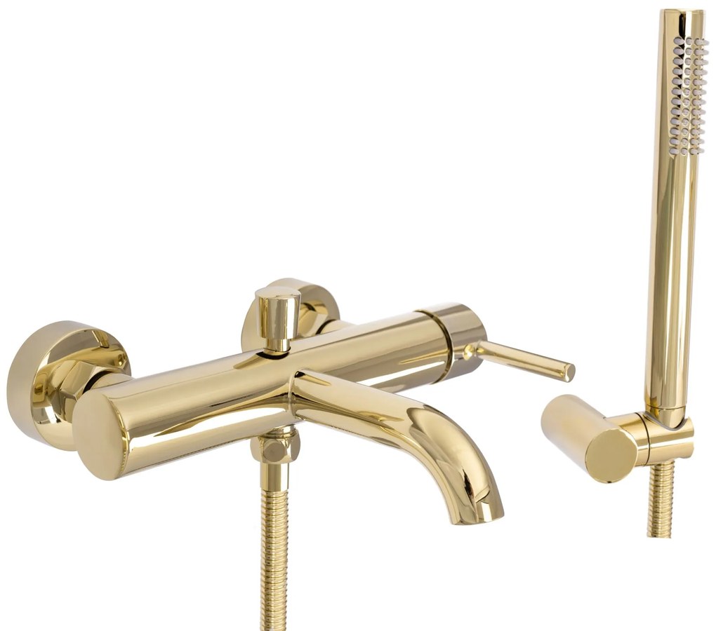 Rea Lungo, nástenná vaňová batéria + ručná sprchová súprava, zlatá lesklá, REA-B6635