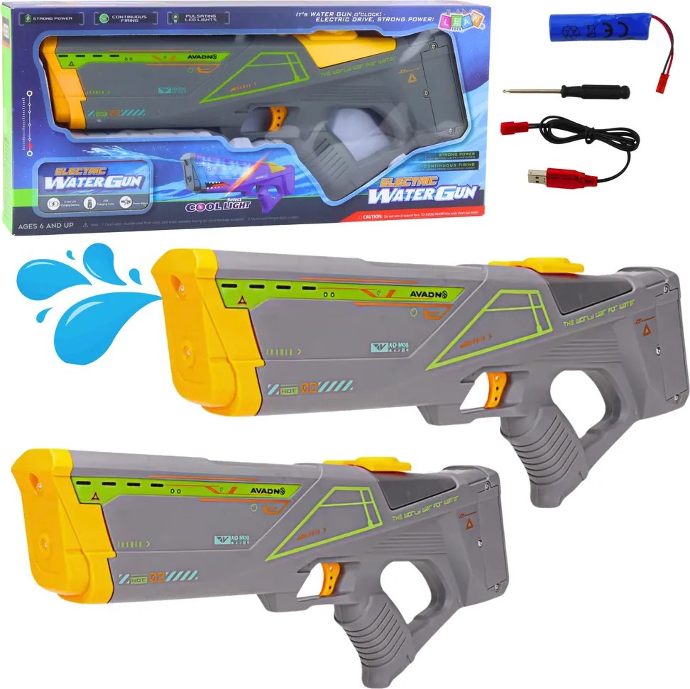 LEAN Toys Elektrická vodná pištoľ 550 ml Dosah 10 m Sivá