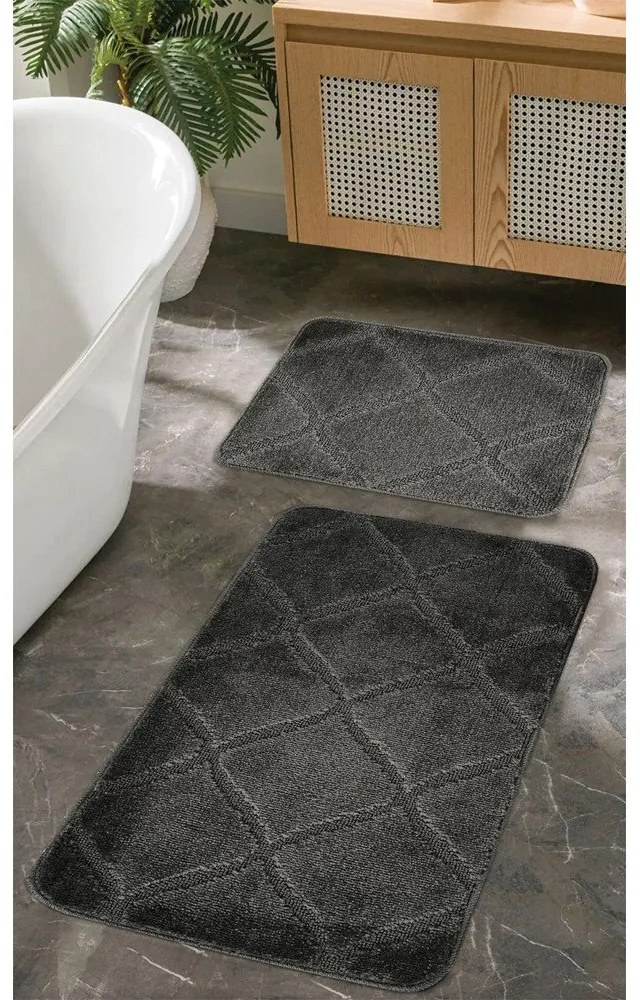 Antracitové kúpeľňové predložky v súprave 2 ks 50x80 cm Cizgili – Foutastic