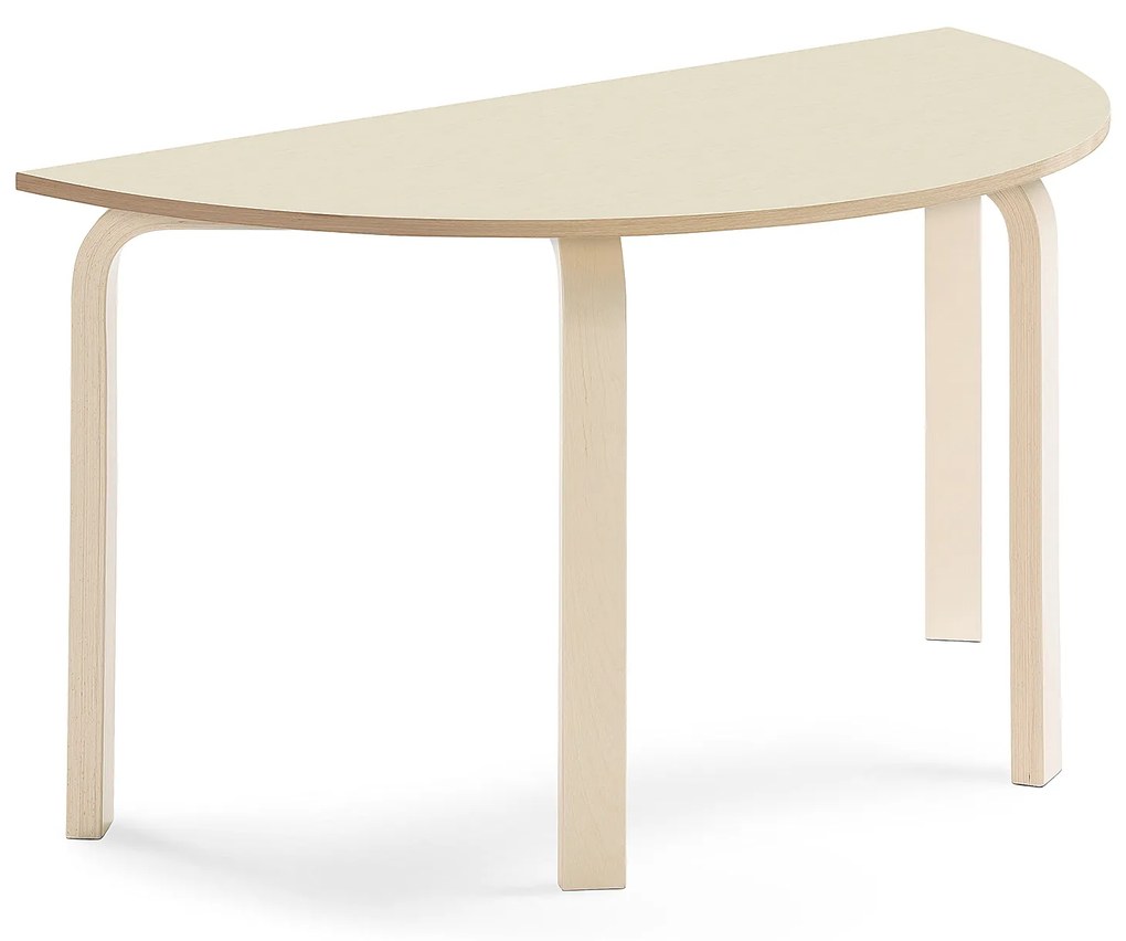 Stôl ELTON, polkruh, 1200x600x640 mm, laminát - breza, breza
